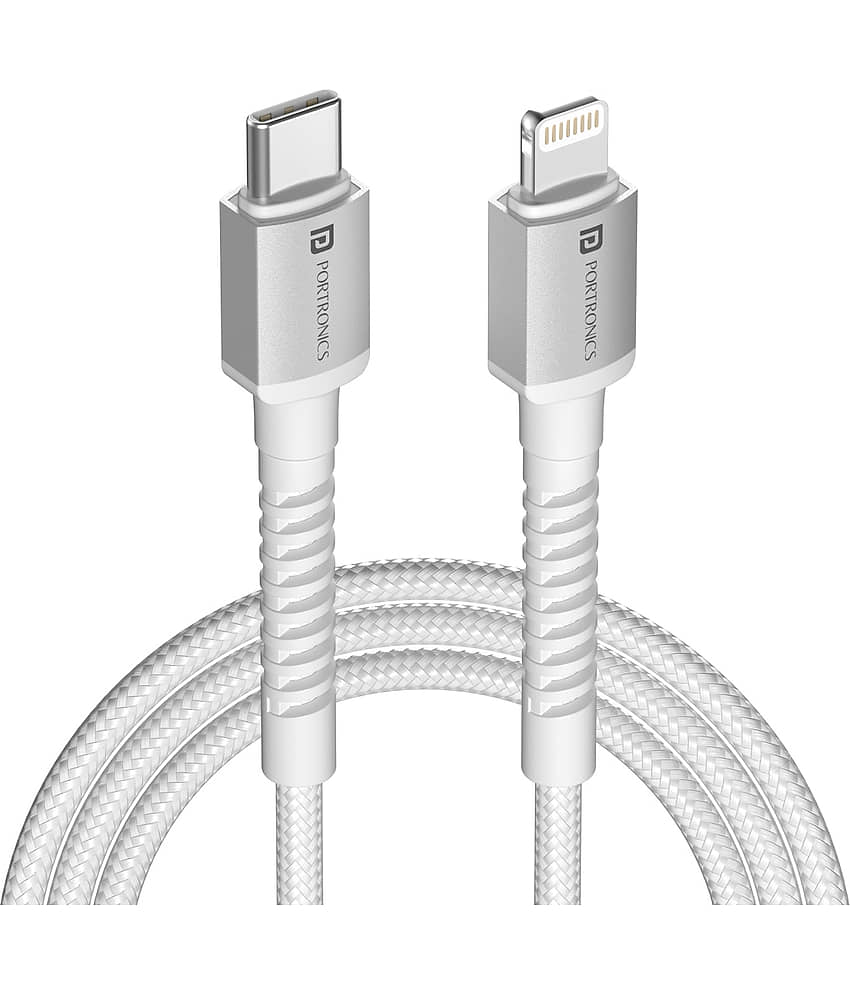 Portronics White 3A Lightning Cable 2 Meter