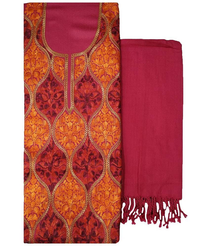 KASHMIRI Pink Woollen Dress Material