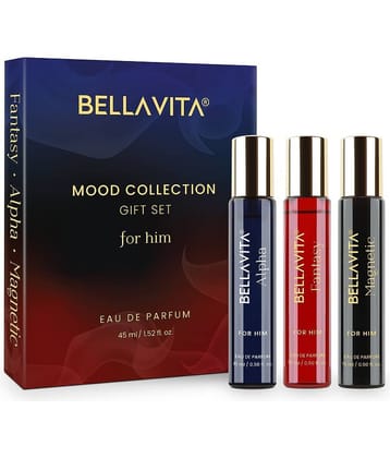 BELLAVITA Mood Collection Gift Set 3x15ML Perfume for Man Gift for Man Long Lasting EDP Alpha, Fantasy & Magnetic Fruity, Woody Premium Fragrance