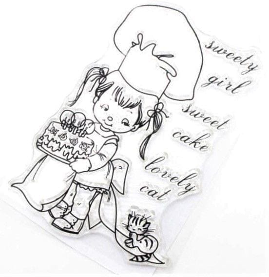 Clear Stamps Imported - Sweety Girl With Lovely Cat 6cm * 9cm