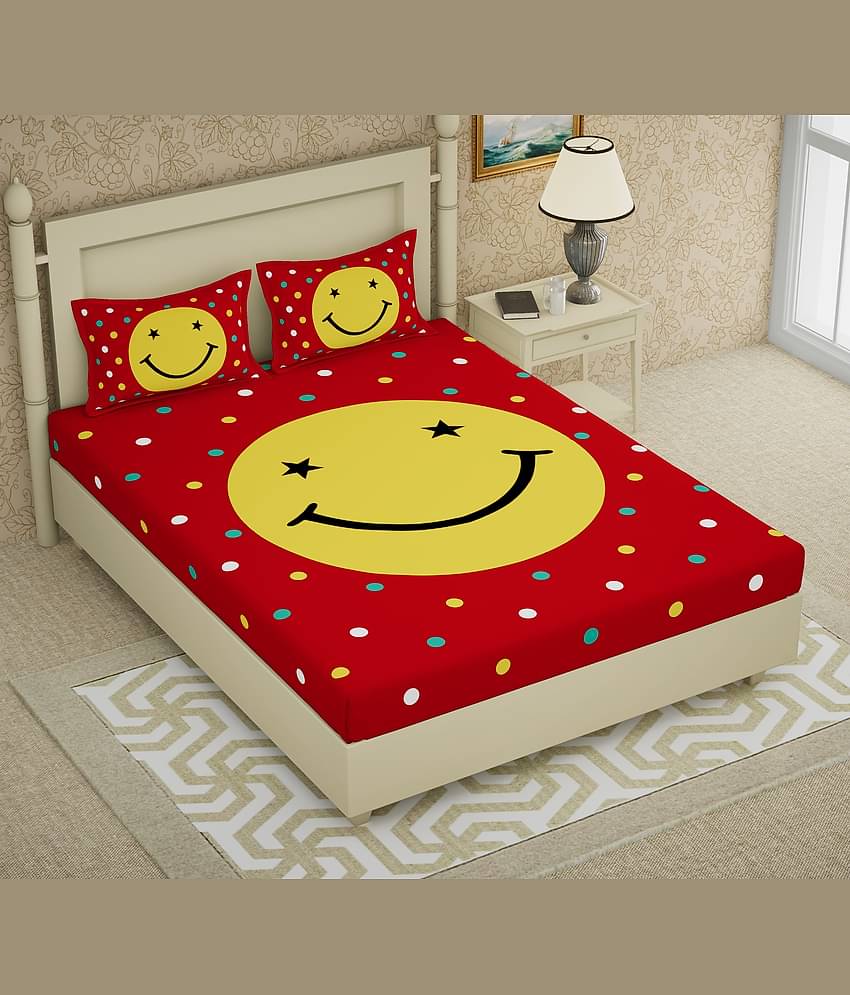 Cosito Cotton 1 Double Bedsheet with 2 Pillow Covers ( Red )
