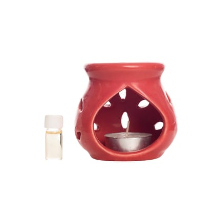Red Aroma Burner Ser with Red Rose Aroma Oil and 4 Tea Light Candles