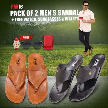 Pack of 2 Men's Sandals + Free Watch Sunglasses & Wallet (SW81)
