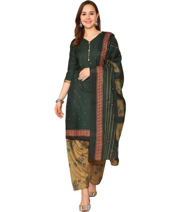 wonder weave Women Cotton Blend Printed Straight Kurti With Patiala Salwar ( Green )