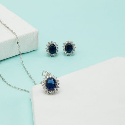Cerulean Floral Halo Necklace-set