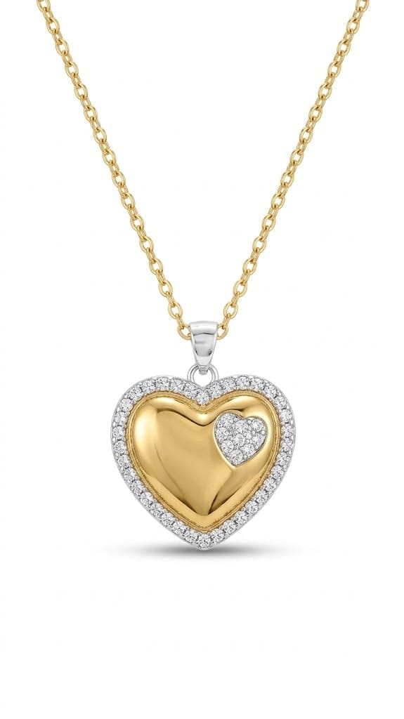 GemGleam Gold Plated Heart Pendant Necklace | Anti-Tranish Waterproof | Crystal Stone Jewellery for Women and Girls | Skin Friendly | Lightweight - Gift for Wife, Girlfriend, Friend