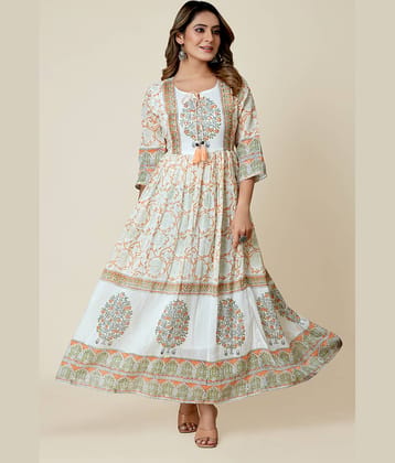 SARRAS Cotton Printed Flared Women's Kurti - White ( Pack of 1 )