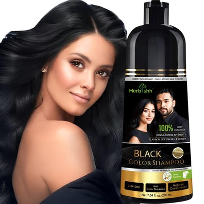 Herbishh Hair Color Shampoo Black | 100% Grey Coverage, Demi-Permanent Hair Color for Men & Women, Long-lasting Color in 5-15 Mins, Ammonia-free, 200 ml Herbishh Hair Color Shampoo Black | 100% Grey Coverage, Demi-Permanent Hair Color for Men & Women, Lo