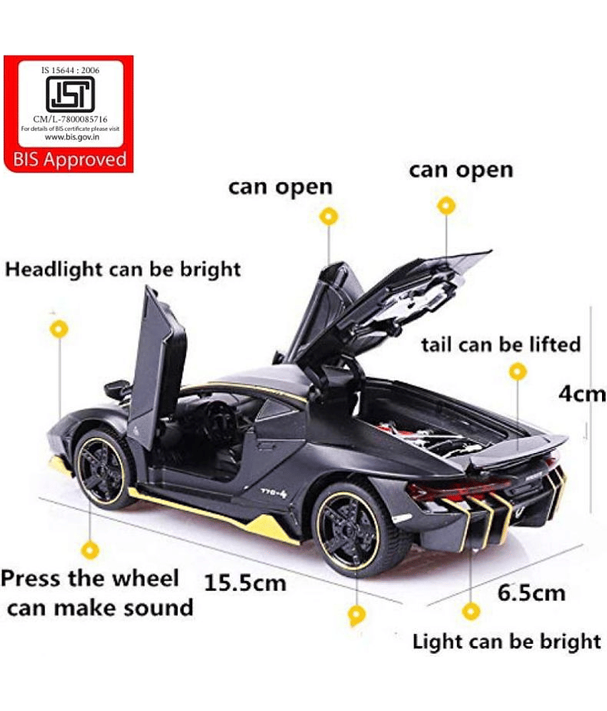 Fastdeal Lamborghini Centenario Diecast Metal Alloy Pull Back car Light And Sound (Black)