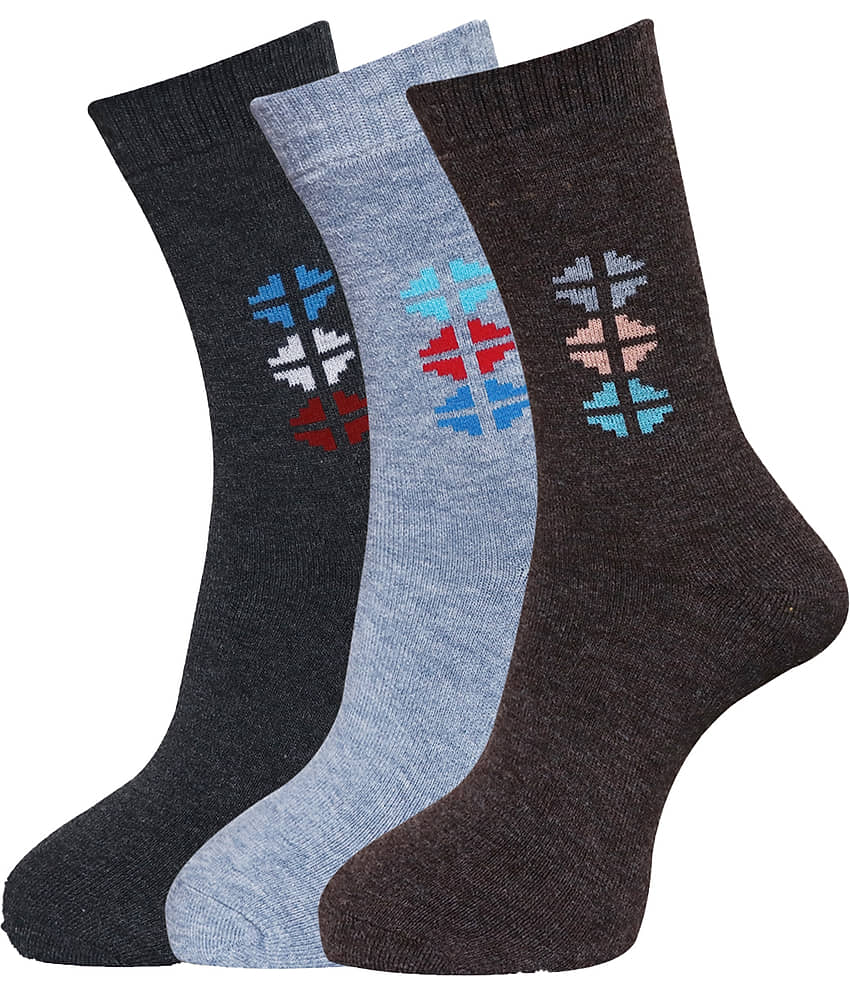 Dollar - Woollen Men's Self Design Multicolor Full Length Socks ( Pack of 3 )