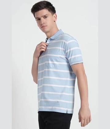UNIBERRY Pack of 1 Cotton Regular Fit Striped Half Sleeves Men's Polo T Shirt ( Sky Blue )