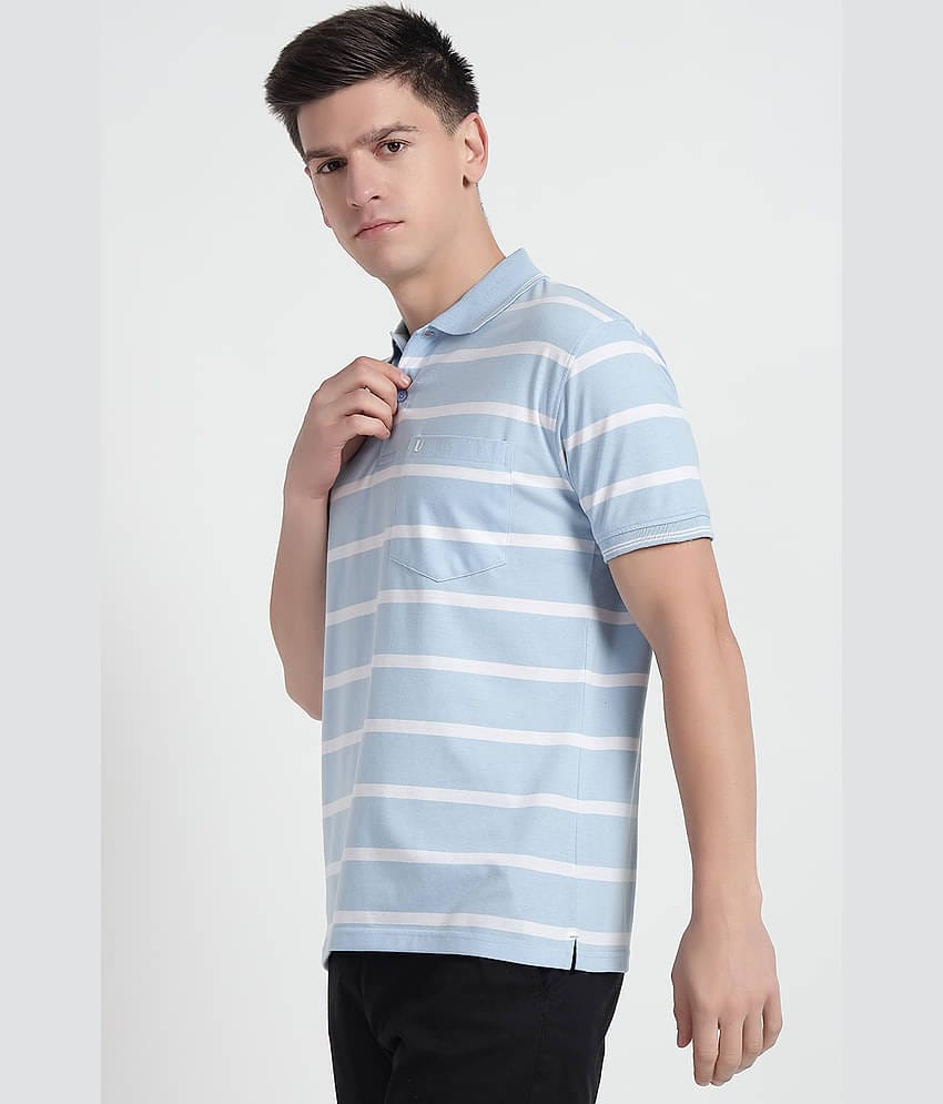 UNIBERRY Pack of 1 Cotton Regular Fit Striped Half Sleeves Men's Polo T Shirt ( Sky Blue )