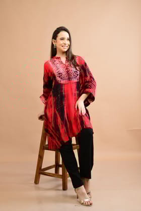 RED BLACK SHIBORI YOKE AND TUNIC SET OF 2-XL