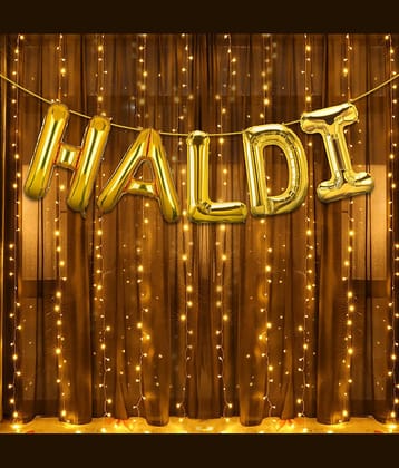 Zyozi Marriage Wedding & Haldi Ceremony Decoration Items - Haldi Foil Balloon & Rice Light (Pack Of 2)