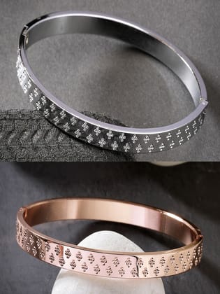 NVR Men Set of 2 Rhodium-Plated Stainless Steel Kada Bracelet-Male / Adults