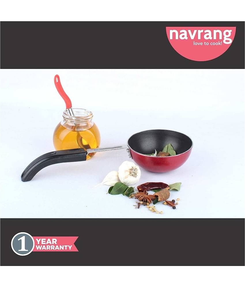Navrang Non Stick Aluminium Tadka Pan ,157mm , Red -Non Induction