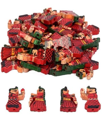 Vardhman 20 pcs Wooden Multicolored King & Queen Beads Size 2.5 cm Used for Art and Crafts, DIY, Pendant Jewelry Making,Bags, Toran, Bandhanwar, Plant Hanger and Crafts Project etc.