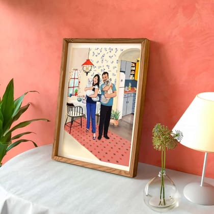 Rectangle Photo based Family Illustration Portrait - My Family-1,2 / 12x16 inches / Canvas Roll