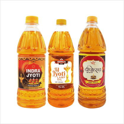 Swarajya India Pooja Oil Combo | Jasmine, Sandalwood and Lavender Fragrance | 900 ml Each | Pack of 3 | Enriched with Sesame Oil