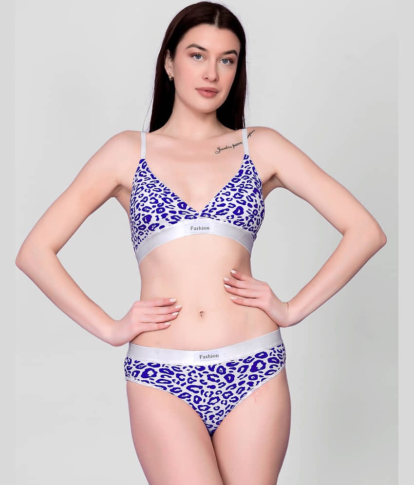 Flenzy Pack of 1 Nylon Bra & Panty Set For Women ( Blue )