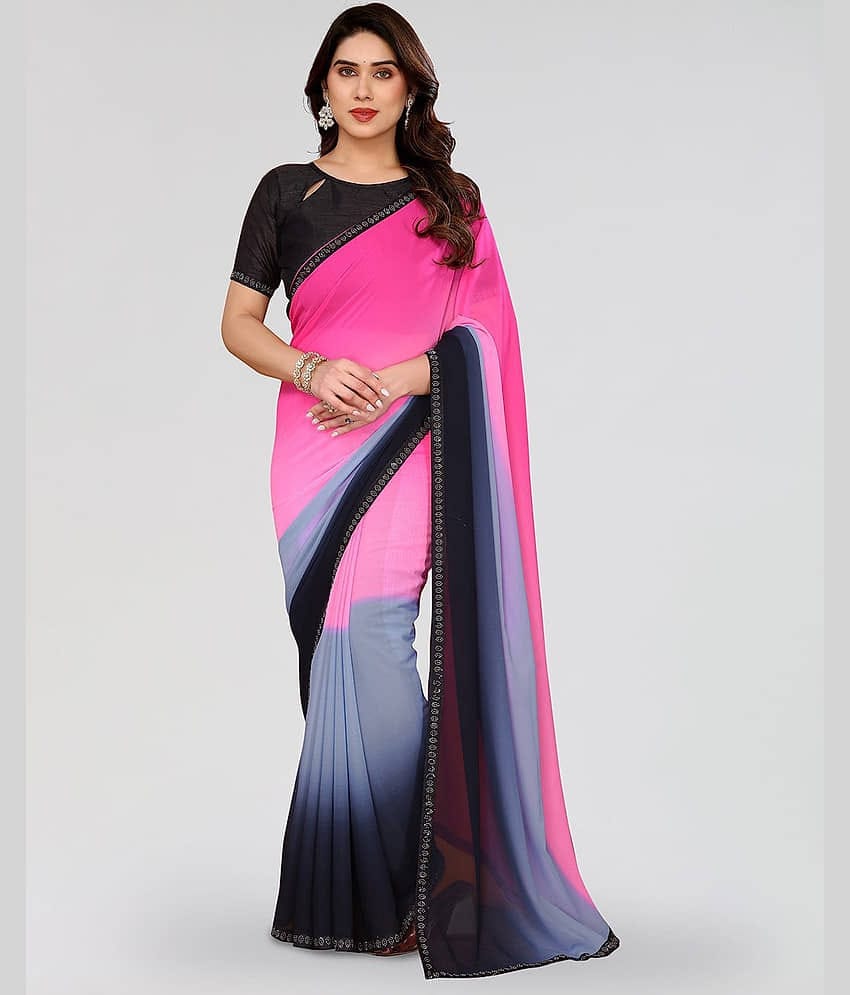 ANAND SAREES Georgette Embellished Regular Saree With Unstitched Blouse Piece ( Pink )