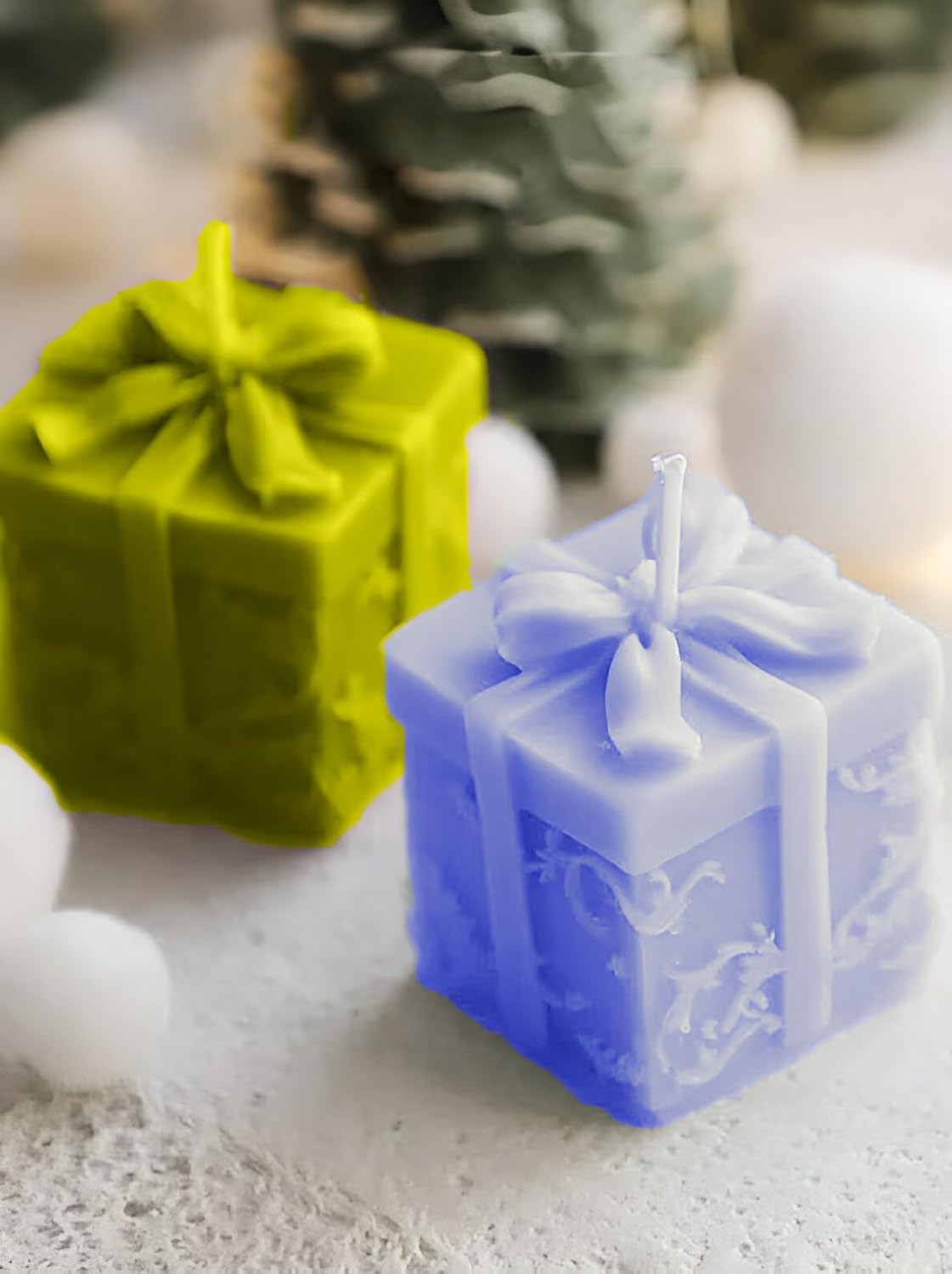 SS ENTERPRISE Organic Soy Wax Gift Shape Candle for Home Decor | Scented Aromatic Fragrance Candles | Smoke-Free Pillar Candles (Pack of 2, Blue-Green)