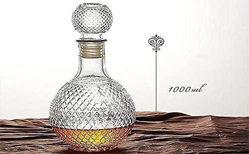 Clear Glass European Style Round Decanter with Lid for Whisky, Wine, Beer, Scotch, Vodka, Bourbon, Liquor | Water and Juice Jug Pitcher Bottle (Big) (1000 ml)