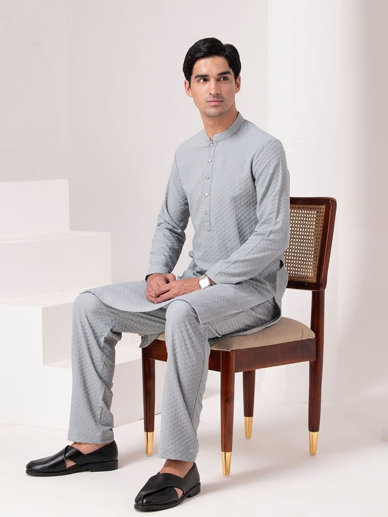 Frost Grey Textured Kurta Set - Kurtas & Kurta Sets | Buy online on ZillyBuy