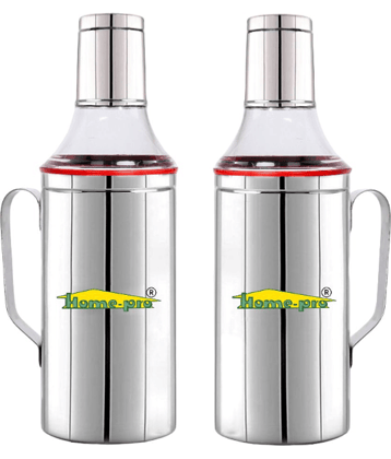 HomePro - Stainless Steel Oil dispenser Pack of 2 Leakproof Oil pourer | Oil container | Oil Pot | Oil Can with Sturdy Handle, (Size)