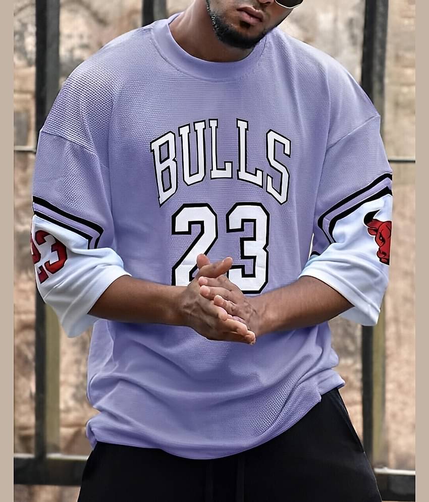 TAZO Cotton Blend Oversized Fit Printed 3/4th Sleeves Men's Round T-Shirt - Purple ( Pack of 1 )