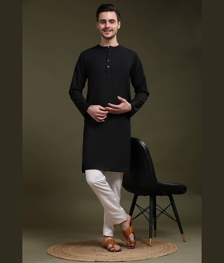 SKAVIJ Cotton Solid Regular Fit Kurta Pyjama Set For Men ( Black )