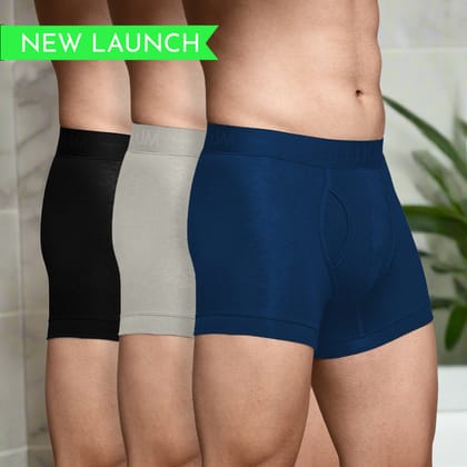 Bamboo Underwear Trunk (Keyhole) For Men - Pack of 3-Black | Light Grey | Navy Blue / Small - 70-75 cm | 28-30 in