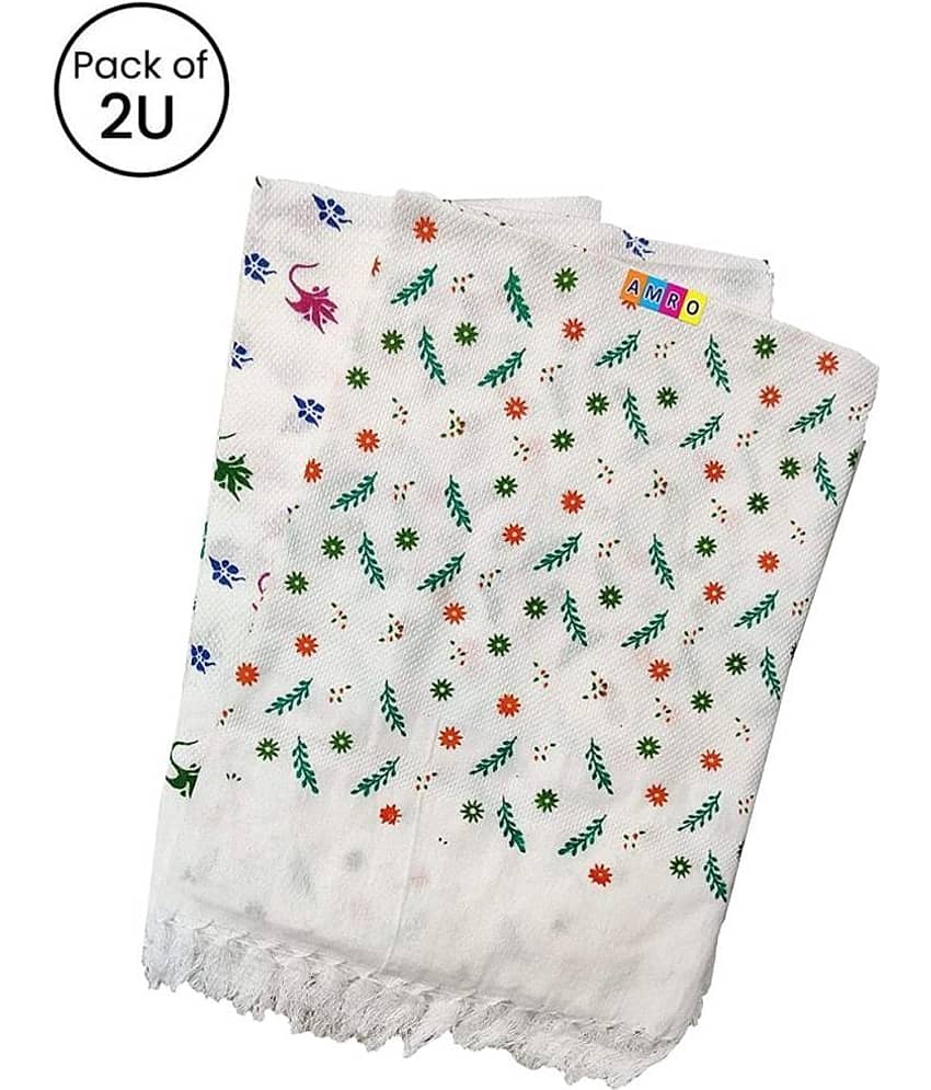 AMRO Beautility Needs - Cotton White Printed Bath Towel ( 75x150 ) cm Below 300 -GSM ( Pack of 2 )