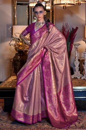 Pink Woven Zari Tissue Saree