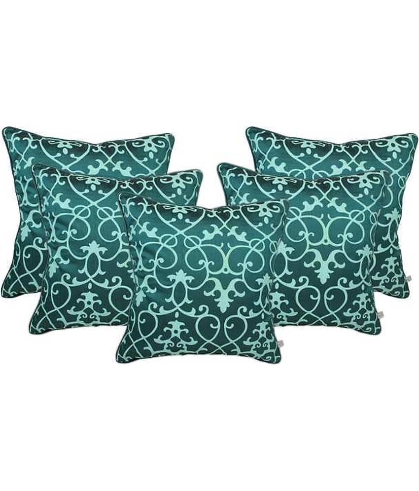 Zubix Green Polyester Cushion Covers Set Of 5