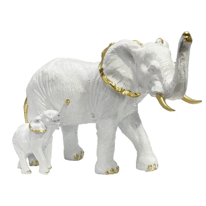 Antique Polyresin White Elephant Figurine Showpiece H 19 cm-Poly Resin