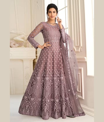 A TO Z CART Mauve Flared Net Women's Semi Stitched Ethnic Gown ( Pack of 1 )
