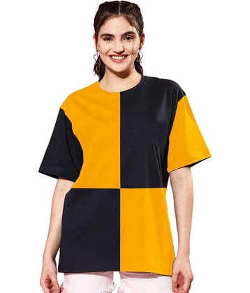 Trond Women Cotton Blend Colorblock Oversized Fit Round Neck T-Shirt ( Yellow )