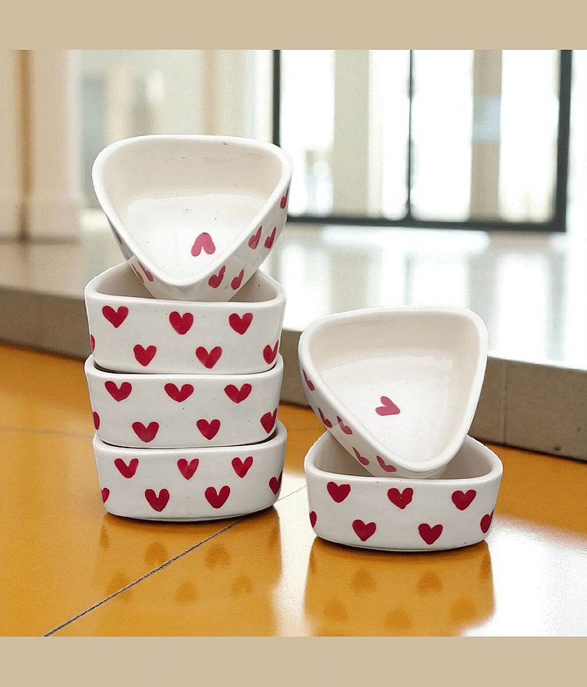 Malaikah Ceramic Printed Chip&Dip Bowl 5 cm ( Set of 6 ) Red