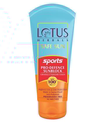 Lotus Herbals Safe Sun Sports Pro, Defence Sunblock, SPF 100, PA+++, water & sweat resistant, 80g