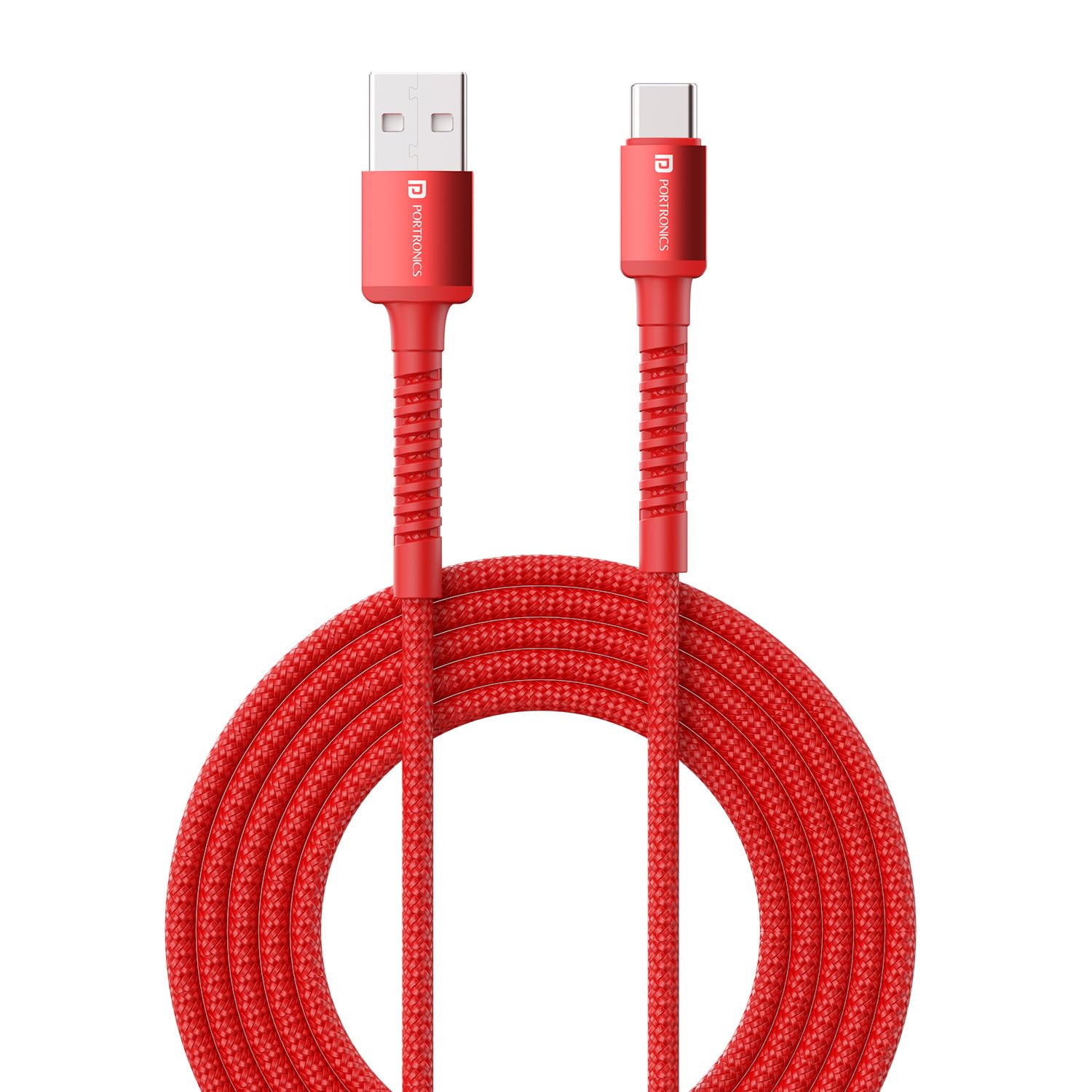 Portronics Konnect X Unbreakable Nylon Braided USB A to Type C Cable (Red)