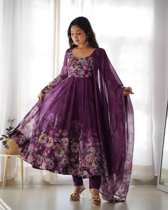 Colorful Lightweight Organza Silk Anarkali Set with Dupatta & Pants – Perfect for Festivities!-xs