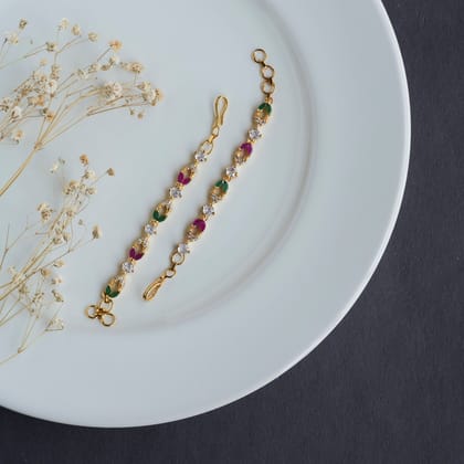 Elegant Cultural  AD Matil-Red-Green-White / Gold Plated / Free Size