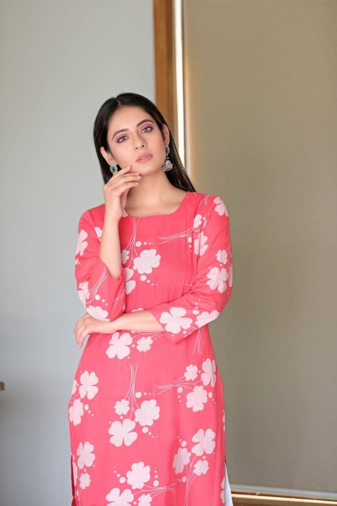 Top Women Printed Pink Cotton Fabric Kurti VCK1254 2026 at ShopCircuit | ONDC