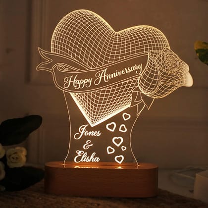 Personalized 3D Illusion Warm White LED Lamp for Anniversary
