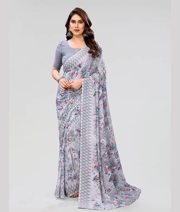 Kashvi Sarees Georgette Printed Saree With Unstitched Blouse Piece ( Grey )