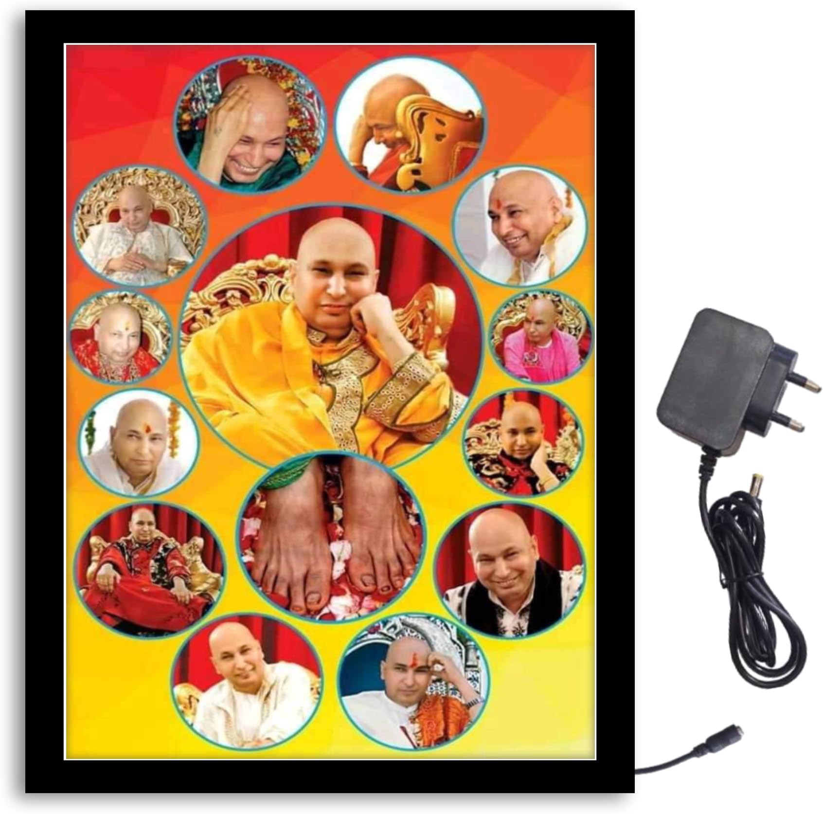NOKKES Jai Guru Ji Bade Guru ji Sawroop Guru Ji Charan Light Photo Frame 8X10 inch Led Light photo Frame With Light Adaptor Led Light Photo Frame Black Color Photo Frame_AQW235