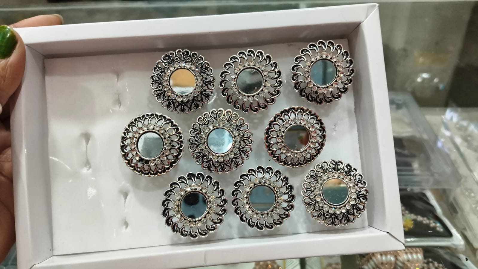 Silver oxidised mirror ring