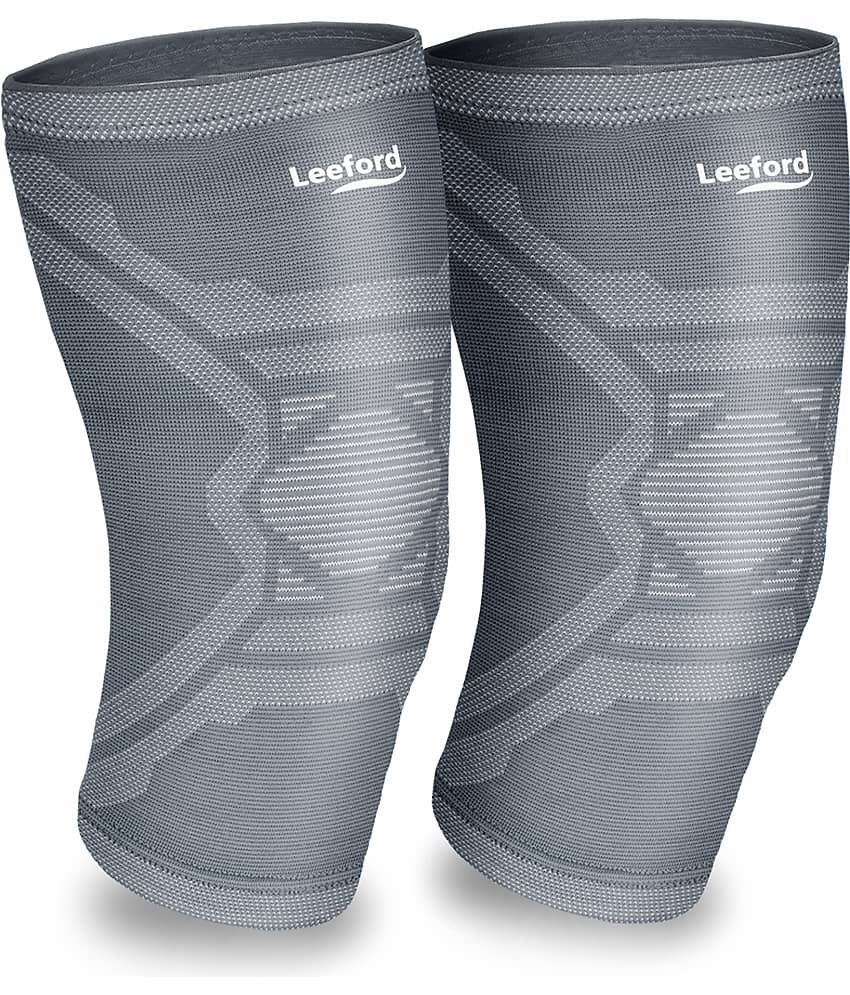 Leeford Knee Support Pair for Pain Relief, Men & Women, Soft Designer Grey - M Size