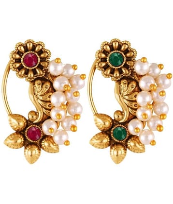 Vivastri Premium &  CZ Pearl Studded Gold Plated Evergreen Nath For Women & Girls-VIVA1180NTH-CMB